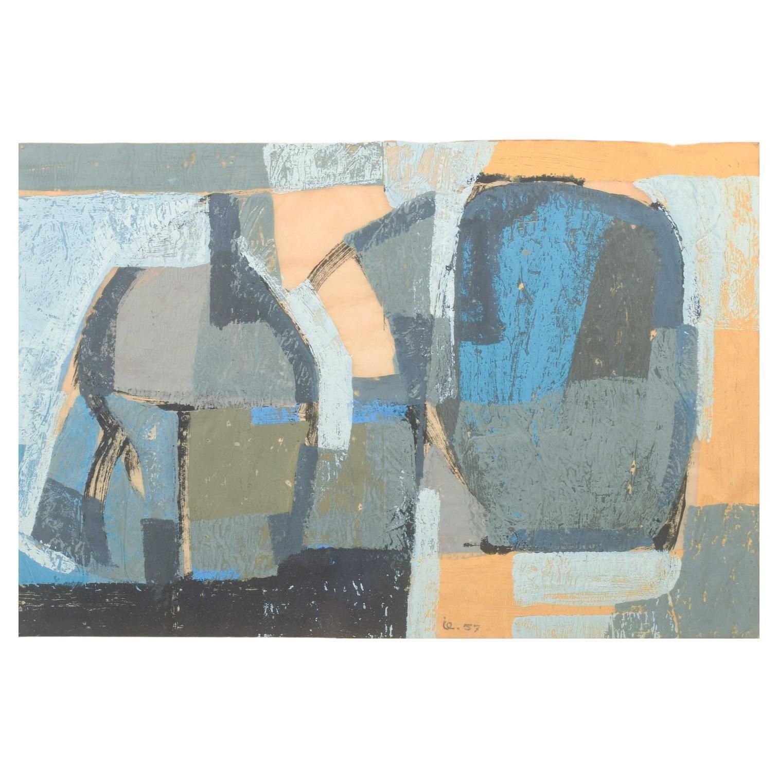 Unknown Scandinavian Artist. Abstract Composition. Mixed Media On Paper.
