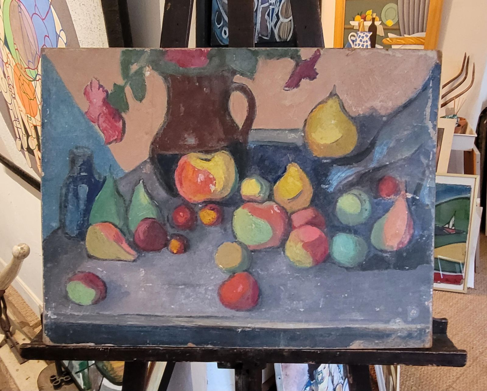710.0 Post Impressionist Oil On Board. Tablescape Still Life. School Of Cezanne. 1950s, By Jean Perret photo