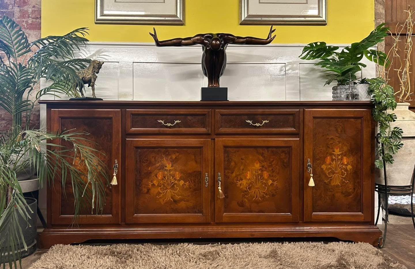 Stunning, Intricately Inlaid Italian Revival Walnut & Cherry Sideboard. photo furniture