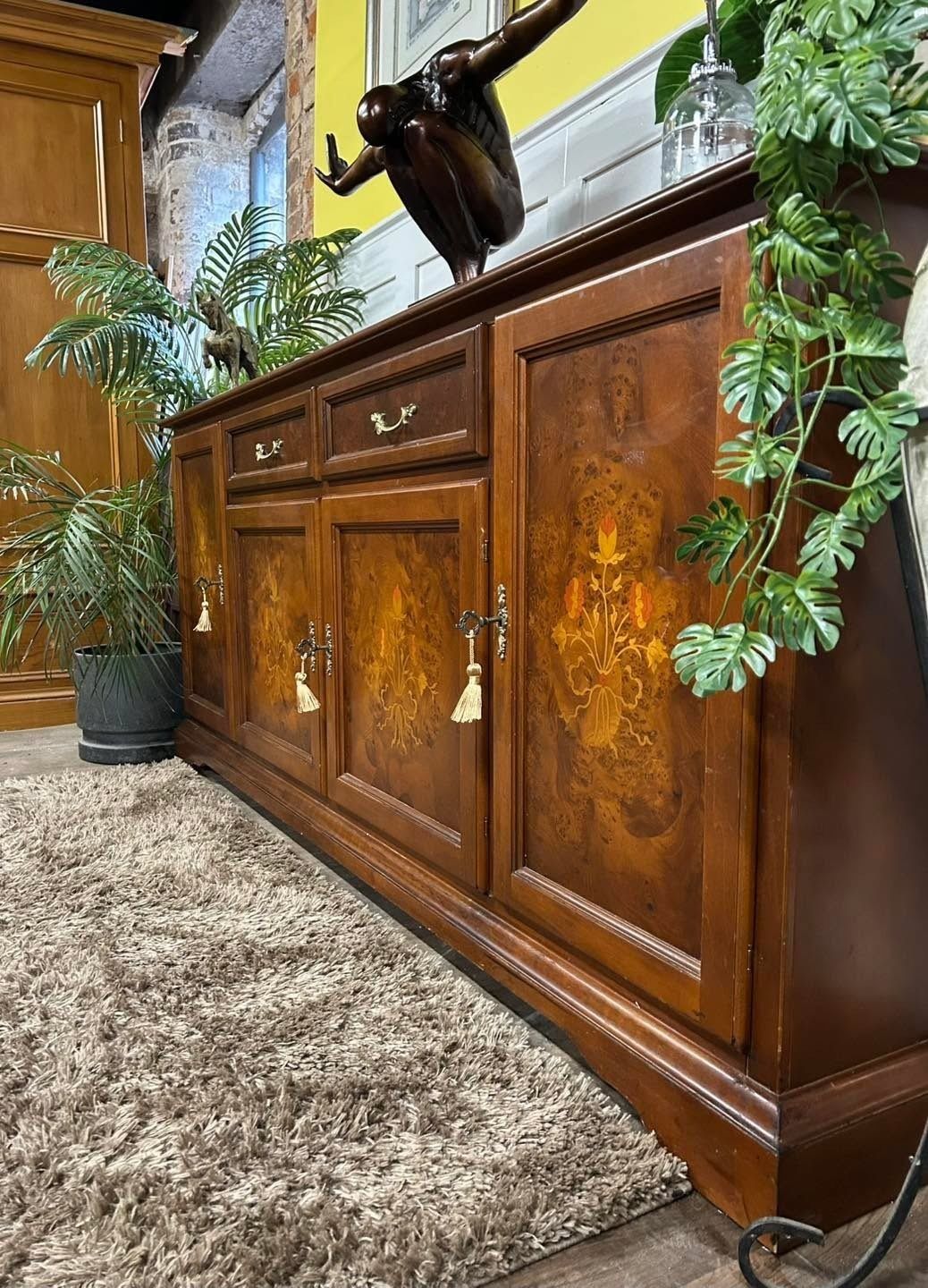 Stunning, Intricately Inlaid Italian Revival Walnut & Cherry Sideboard. photo for sale