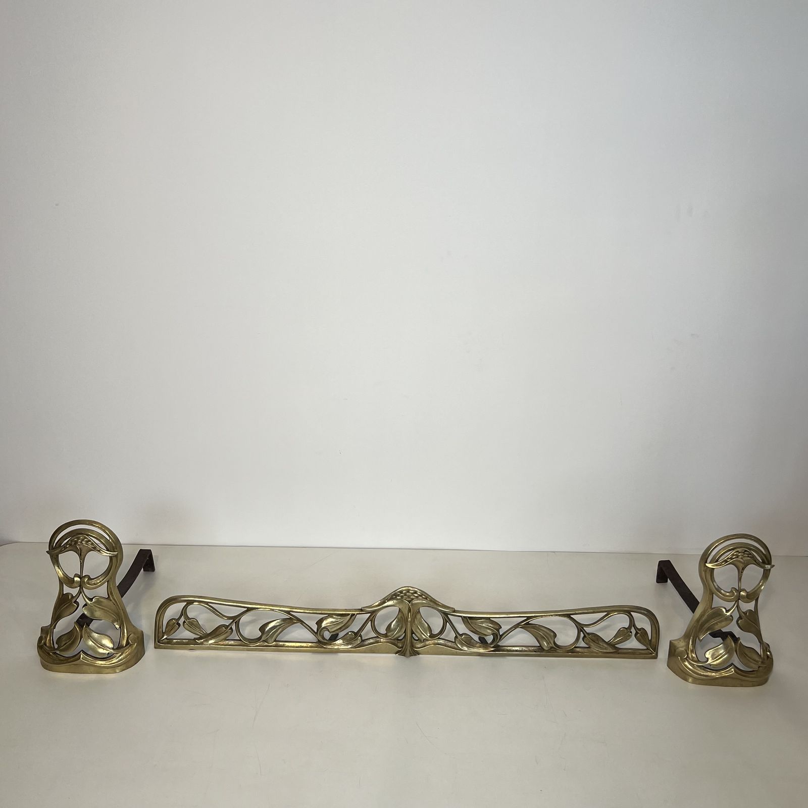 Pair Of Art Nouveau Bronze Andirons Decorated With Flowers And Foliage photo furniture