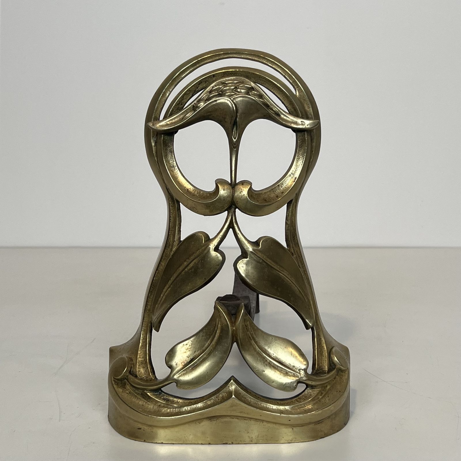 photo buy Pair Of Art Nouveau Bronze Andirons Decorated With Flowers And Foliage