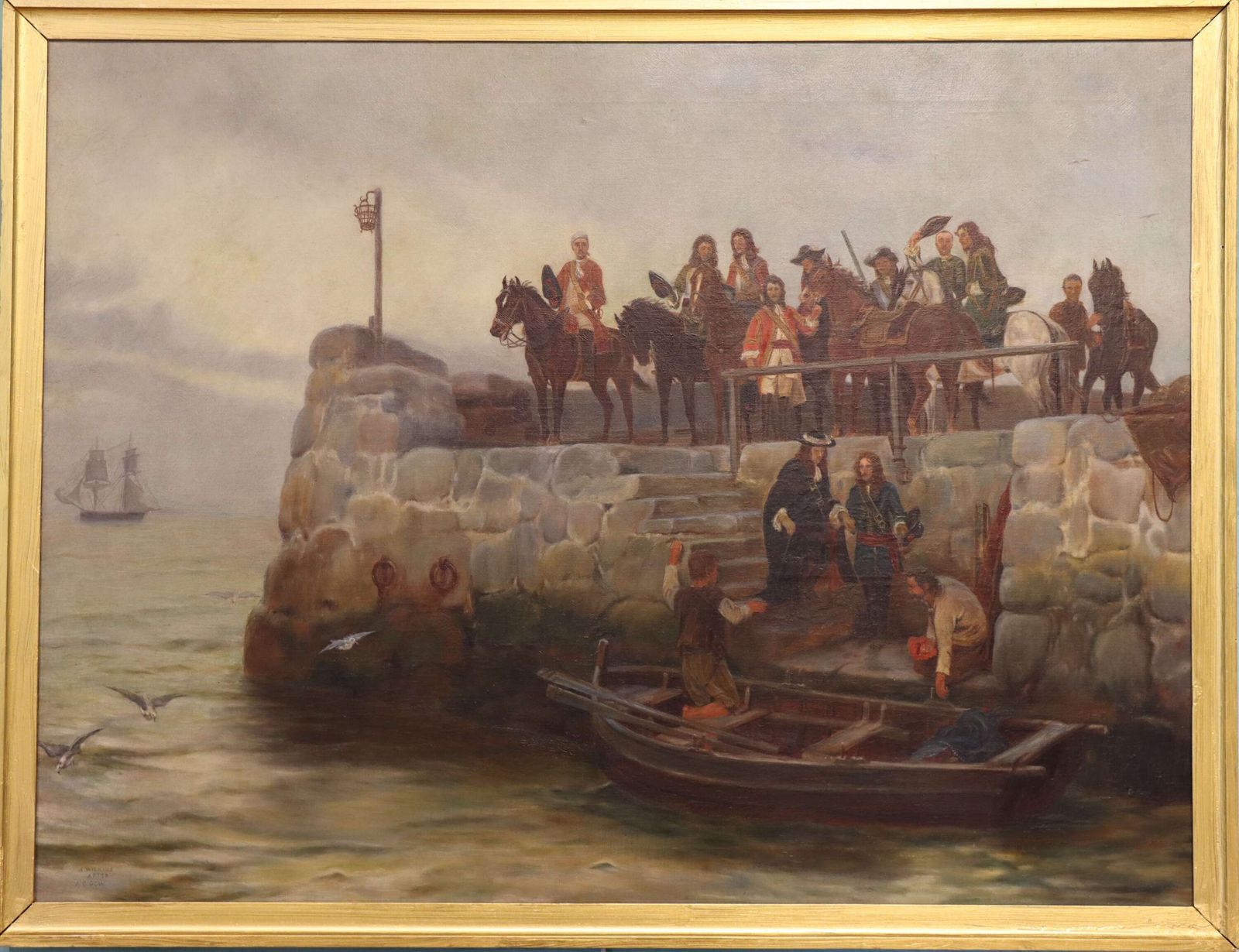 “James II Leaving Scotland For France” – Oil On Canvas After A. C. Gow, Circa 1900