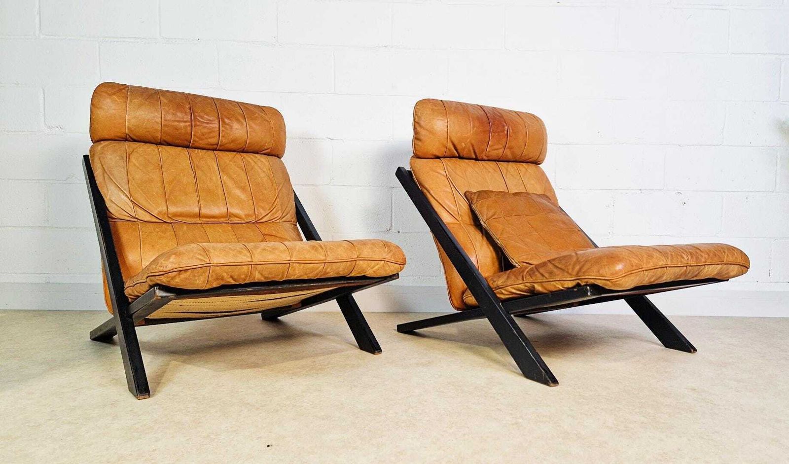 2 X Ueli Berger De Sede Vintage 1970s Danish Design Leather Easy Lounge Chairs Pg012