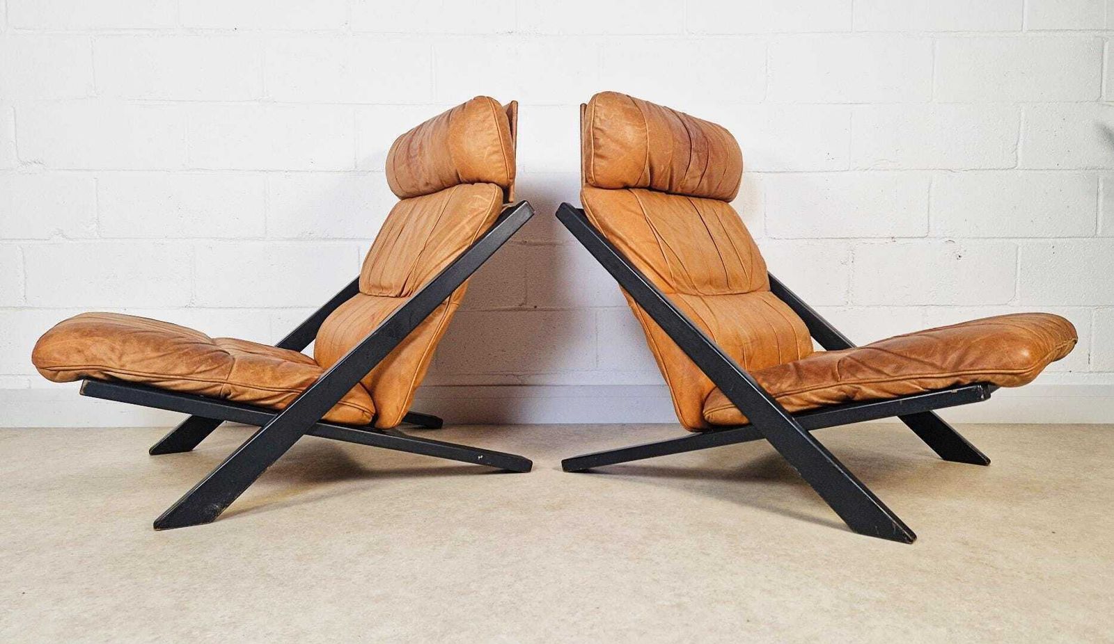 photo vinterior 2 X Ueli Berger De Sede Vintage 1970s Danish Design Leather Easy Lounge Chairs Pg012