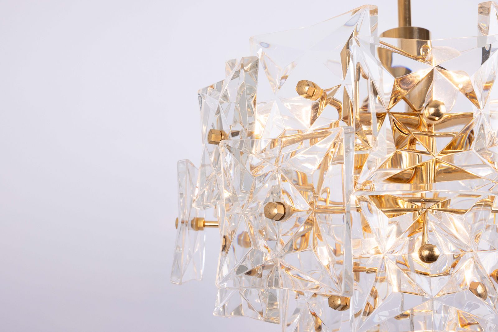 photo for sale Stunning Chandelier, Brass And Crystal Glass By Kinkeldey, Germany, 1970s