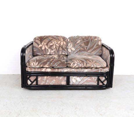 Vintage Bamboo 2 Seater Sofa With Floral Velvet Fabric, 1970s