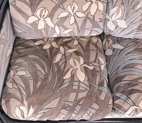 Furniture Vintage Bamboo 2 Seater Sofa With Floral Velvet Fabric, 1970s photo