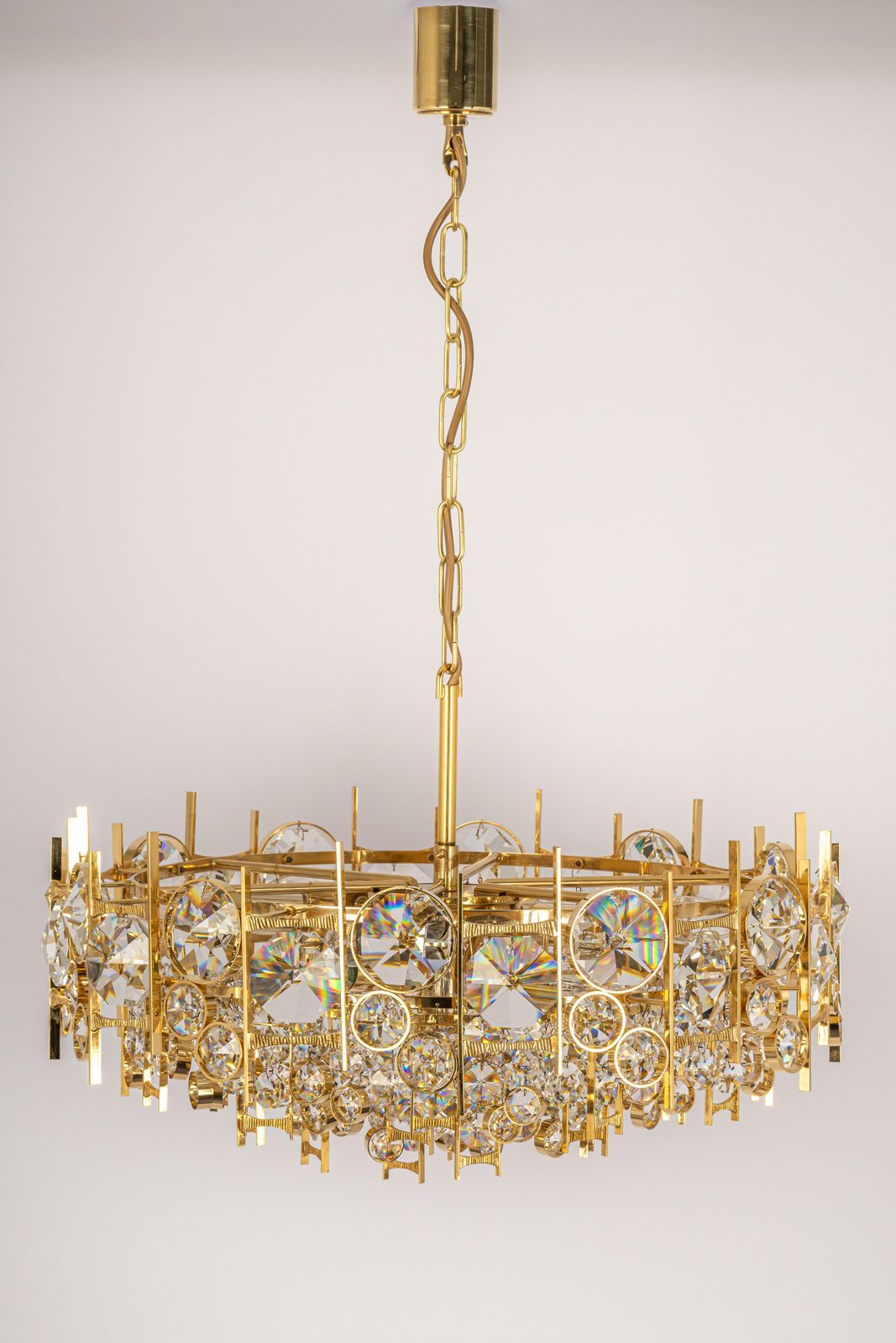 Large Gilt Brass And Crystal Chandelier, By Palwa, Germany, 1970s photo for sale
