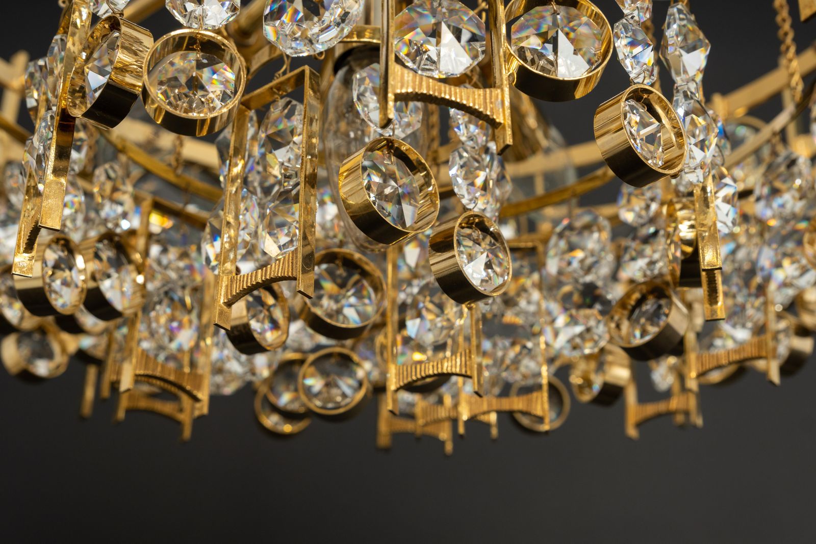 Lighting Large Gilt Brass And Crystal Chandelier, By Palwa, Germany, 1970s photo