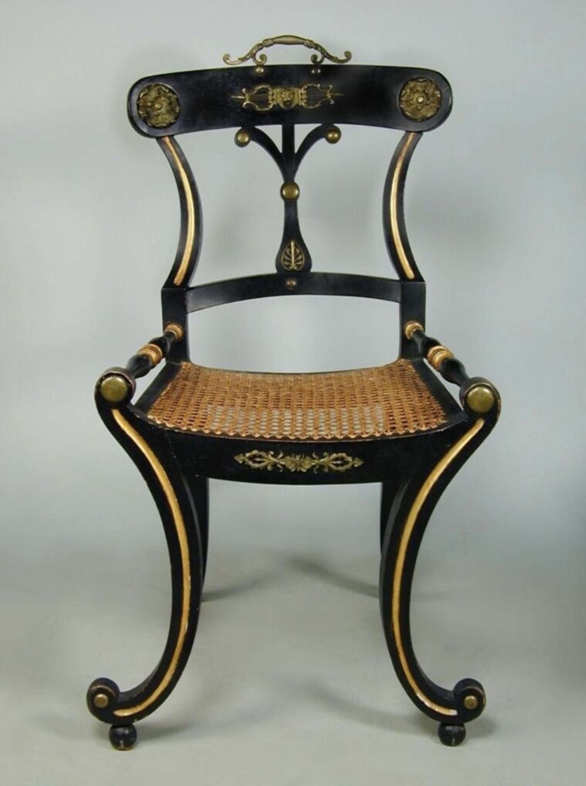 Splendid Regency Pair Of Ebonised And Gilt Hall / Side Chairs photo furniture