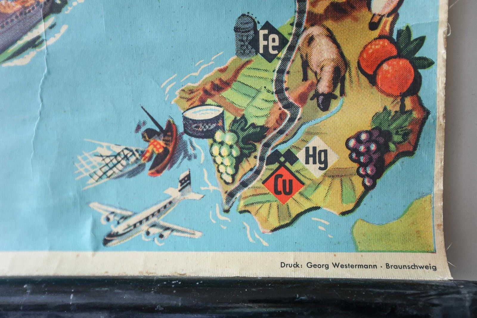 Large Original Vintage Mid Century German Educational School Wall Chart North Pole Arctic Map Wildlife Quirky Geography Rare Westermann photo vintage