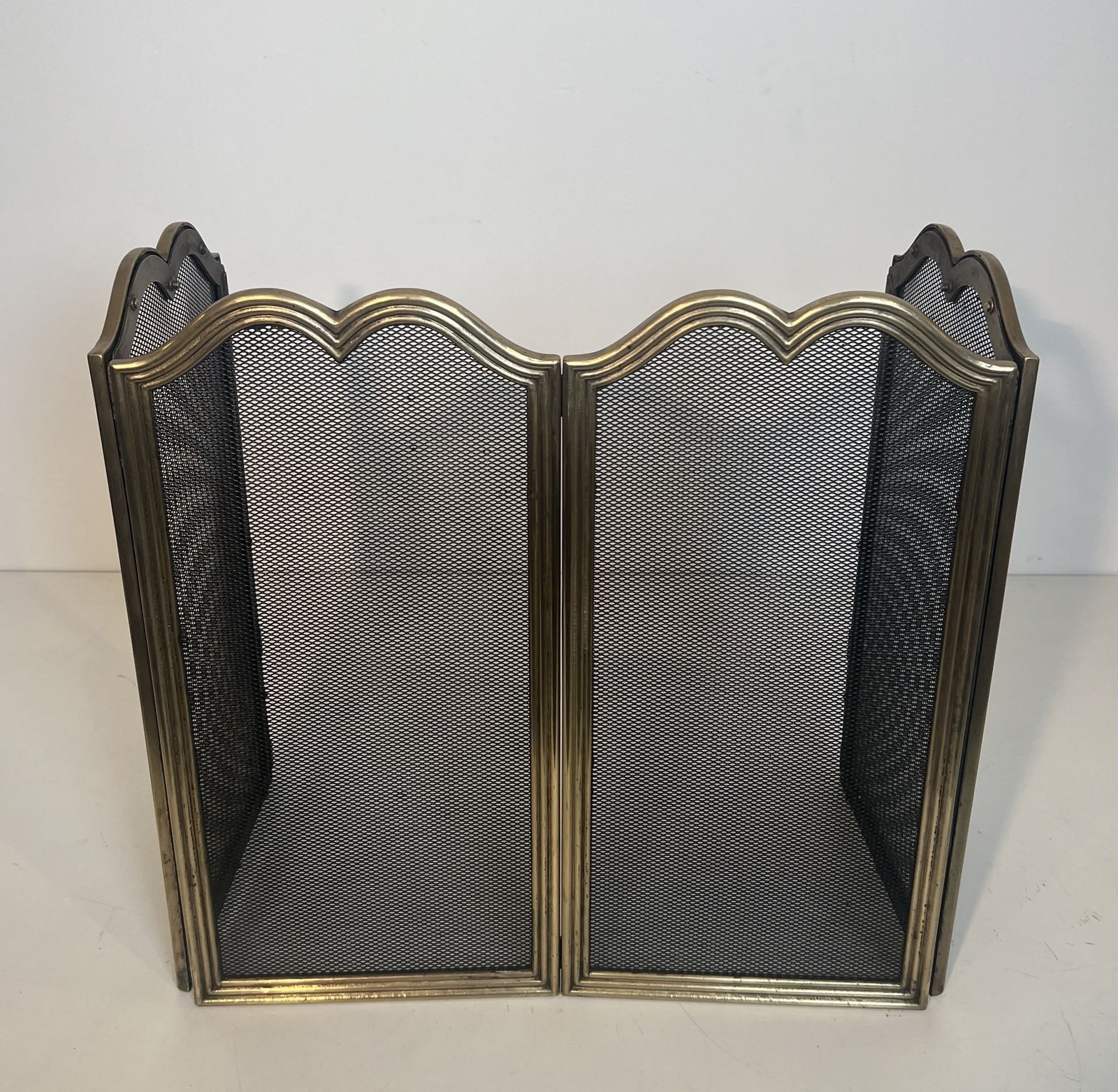 Neoclassical Style Fire Screen In Brass And Wire Mesh photo Home Fixtures