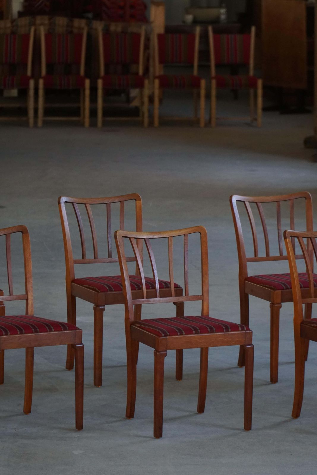 Set Of 6 Classic Danish Modern Dining Chairs, Oak & Upholstered Seats, 1950s photo furniture