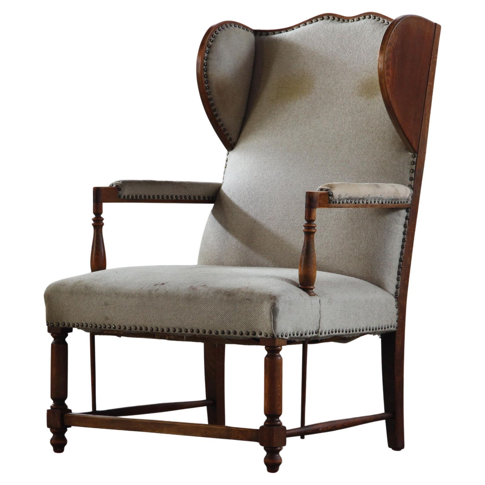 Vintage Earflap Dover Wingback Oak Armchair, Denmark, 1930s