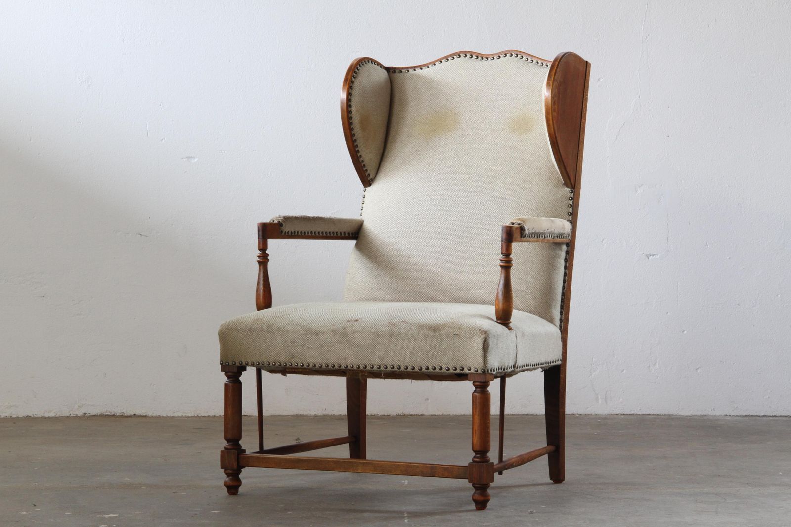 Furniture Vintage Earflap Dover Wingback Oak Armchair, Denmark, 1930s photo