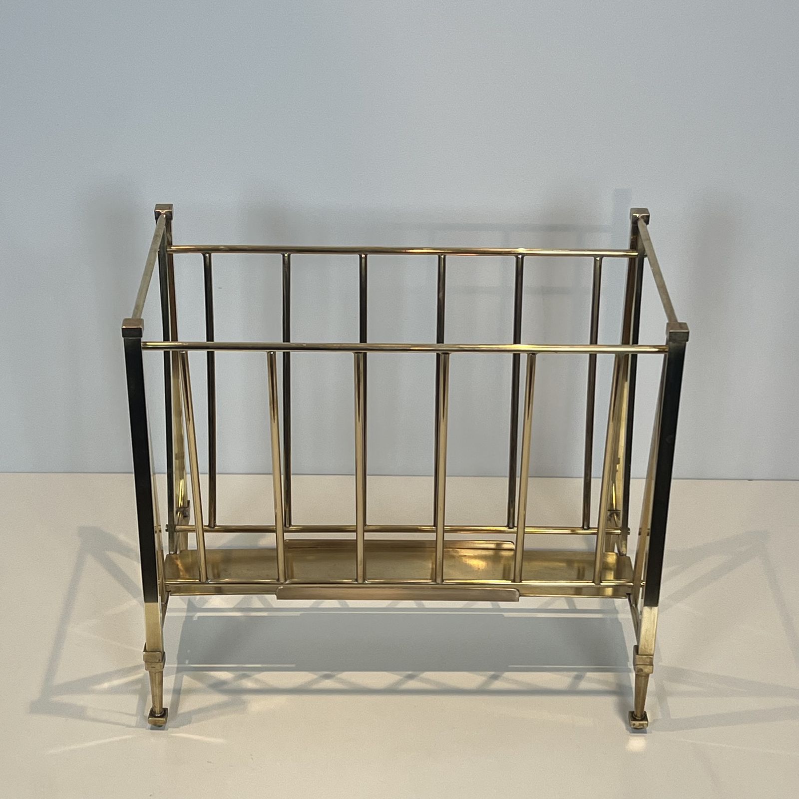 Neoclassical Style Brass Magazine Rack Attributed To The Ramsay Company photo for sale