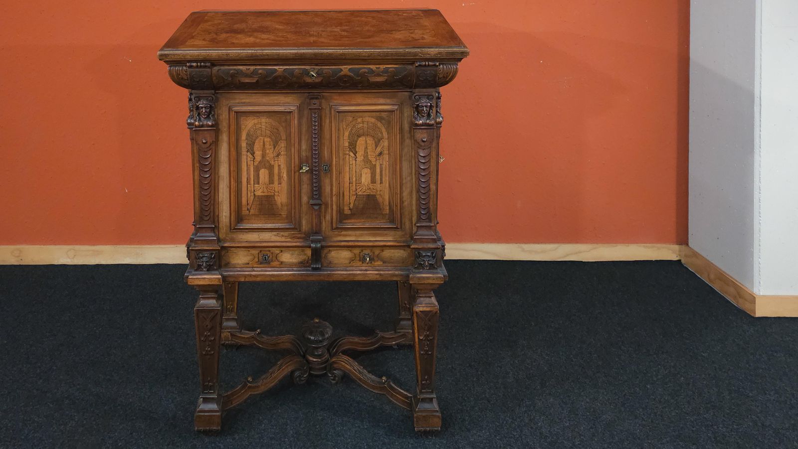 German Baroque Lectern Podium, Wood With Inlays, Antique, 1850 Circa photo furniture