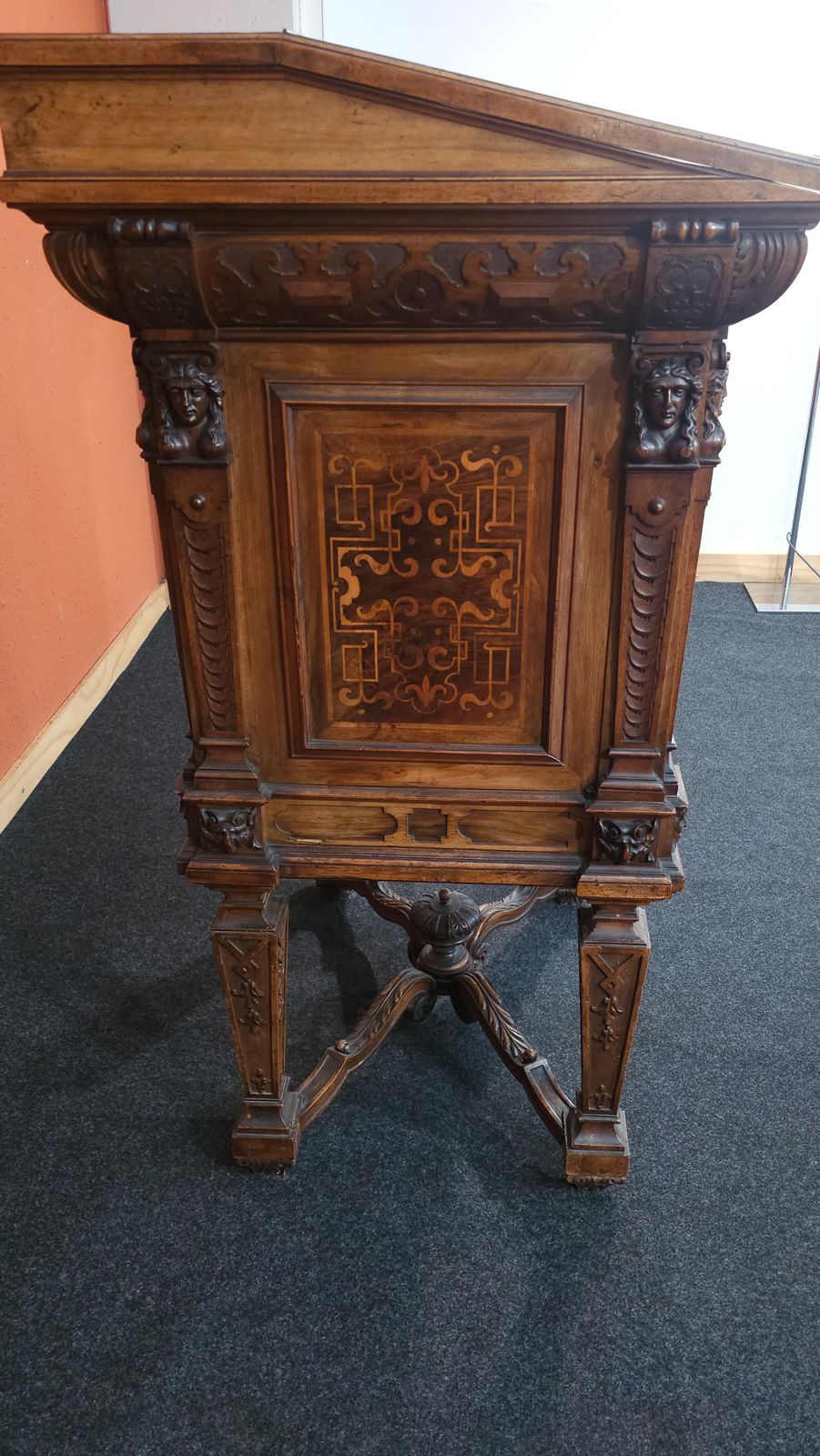 photo vintage German Baroque Lectern Podium, Wood With Inlays, Antique, 1850 Circa