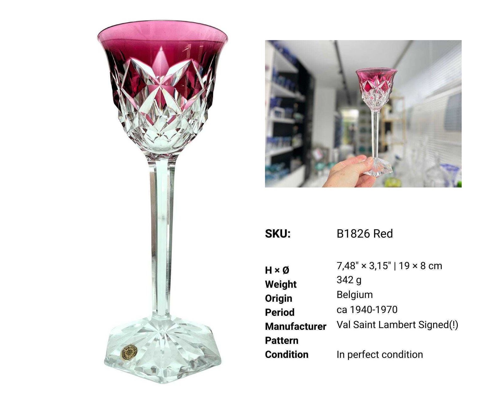 Val Saint Lambert Rood Kristalglas | 1 Stuk | Gesigneerd photo for sale