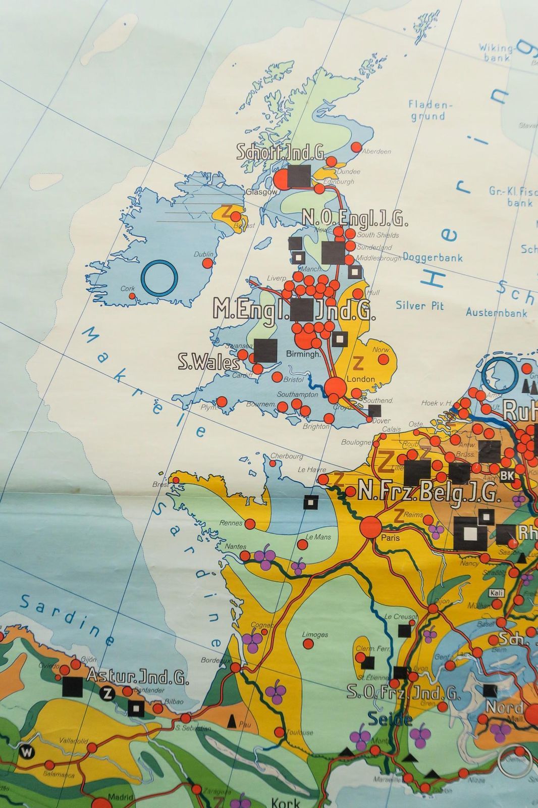 Original Mid Century Large Huge Vintage German Educational School Wall Chart Europe European Economic Map Haack photo furniture