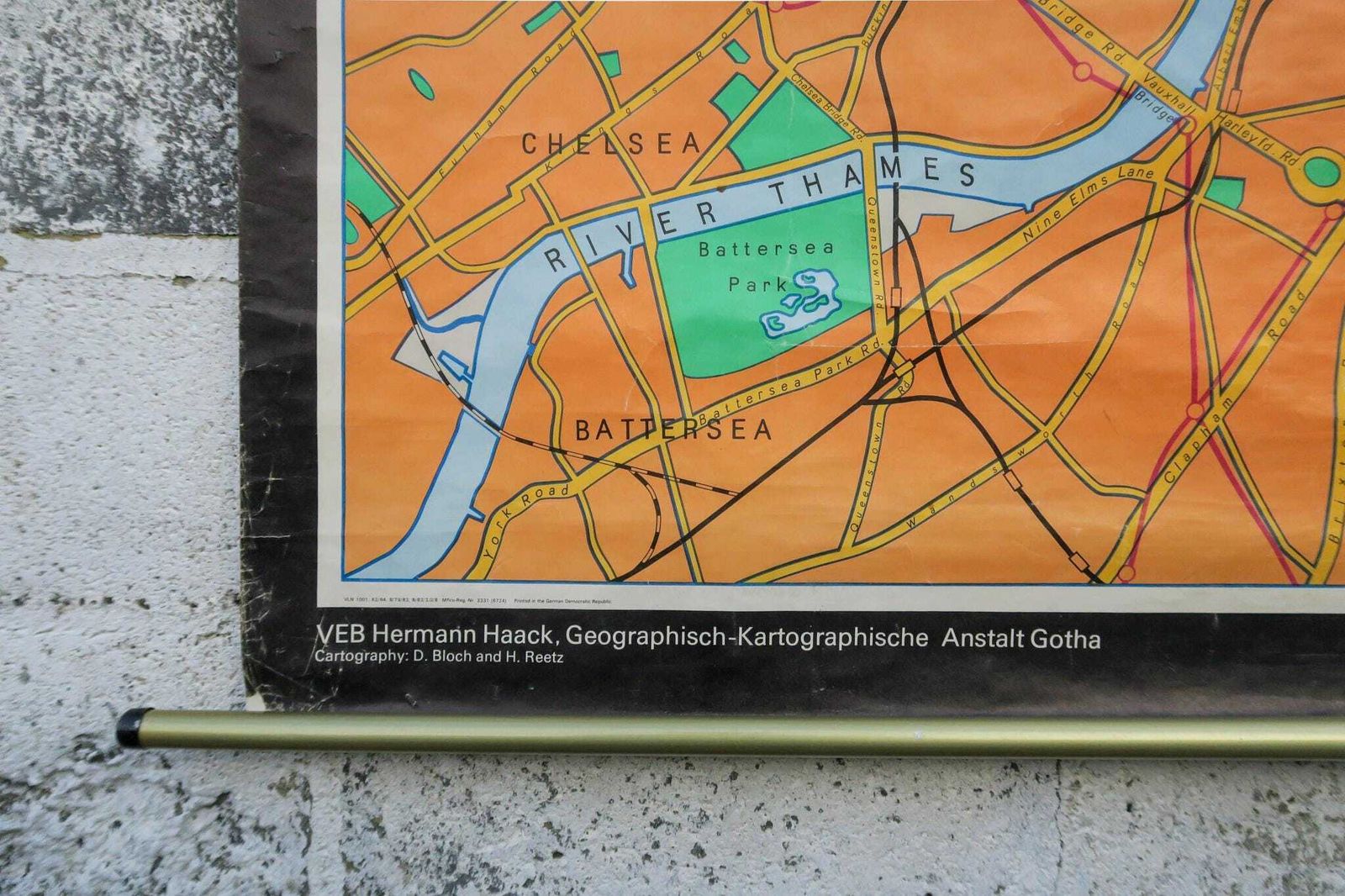 Original Huge Vintage German Educational School Wall Chart London Map Geography City Hanging Beautiful Rare Haack photo vinterior