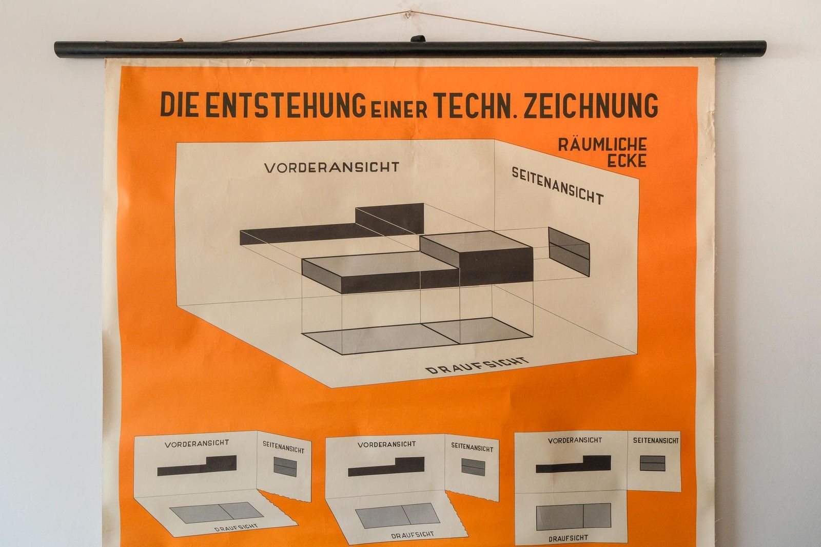 Original Scientific Vintage German School Wall Chart Creation Of A Technical Drawing Educational Graphic Design photo furniture