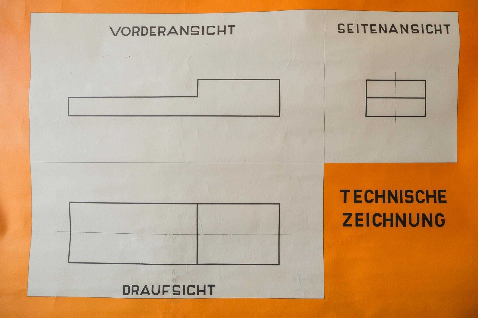 Original Scientific Vintage German School Wall Chart Creation Of A Technical Drawing Educational Graphic Design photo Art