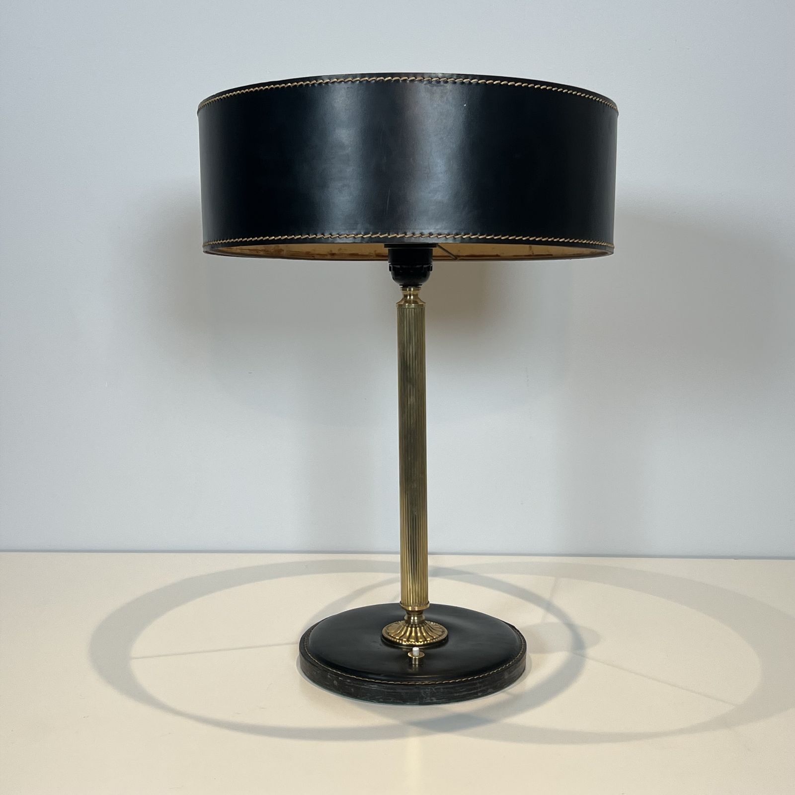 Black Leather And Brass Desk Lamp In The Style Of Jacques Adnet photo 1250.0