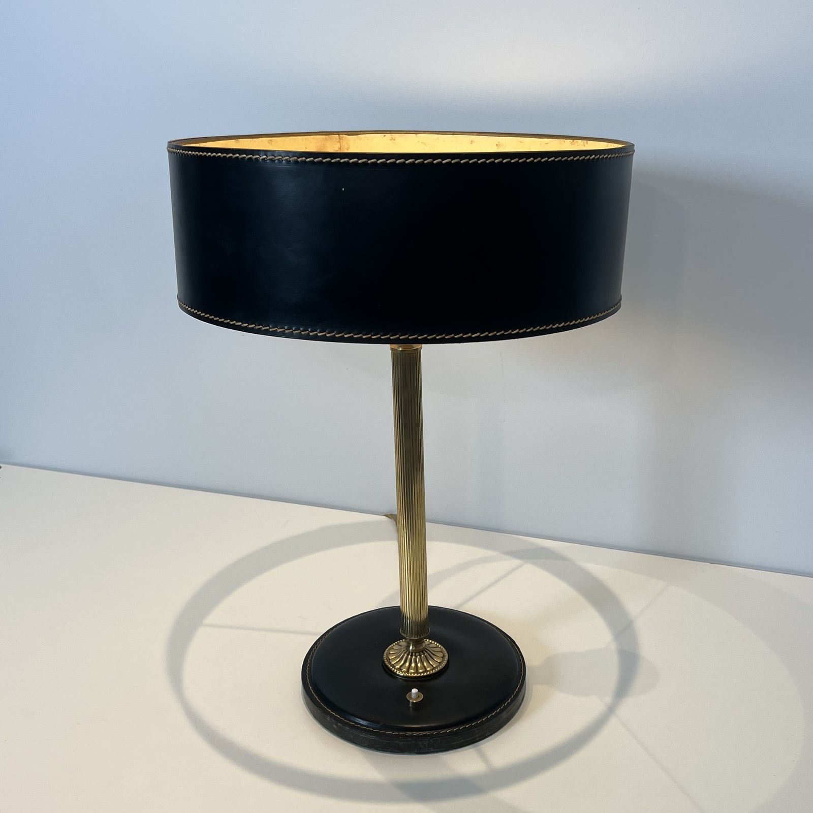 1250.0 Black Leather And Brass Desk Lamp In The Style Of Jacques Adnet photo