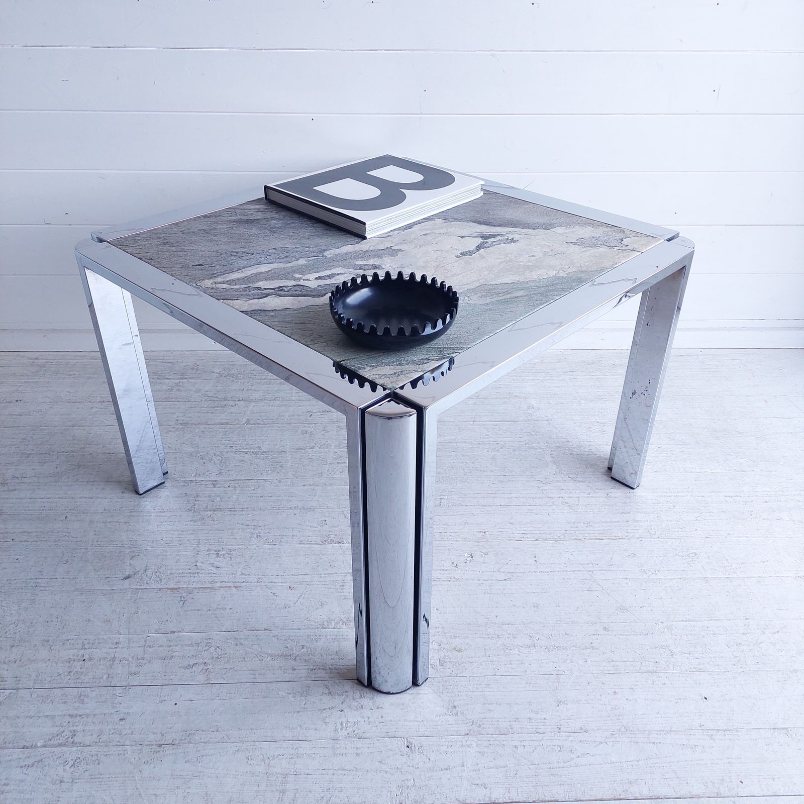 Mid Century Marble Stone And Chrome Coffee Table Italy 1970s Leon Rosen For Pace Style photo furniture