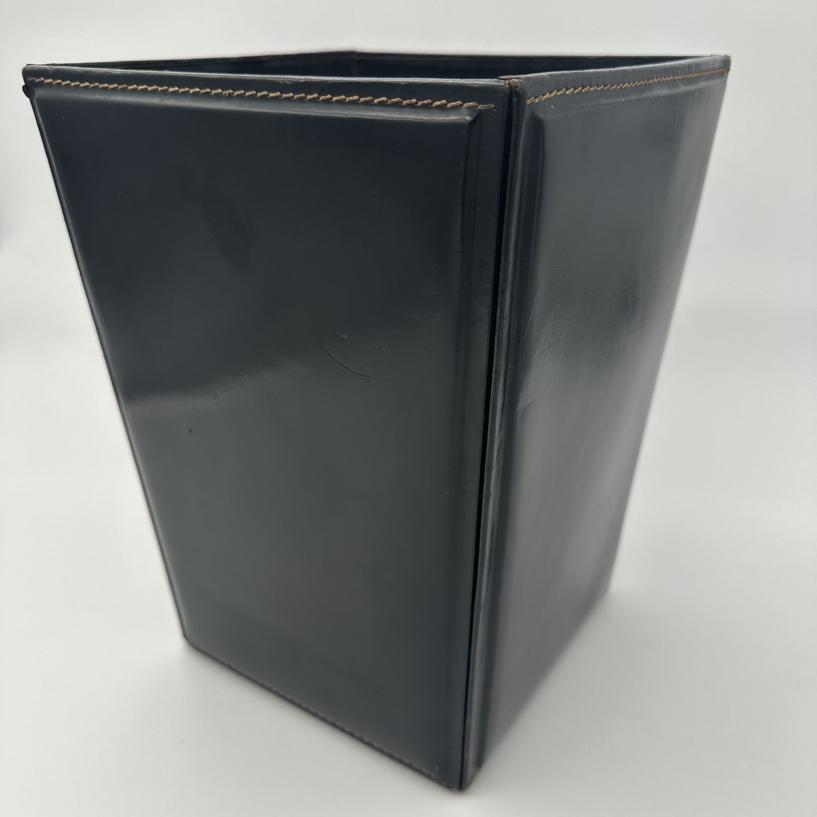Black Leather Desk Basket, Saddle Stitched In The Style Of Jacques Adnet photo for sale