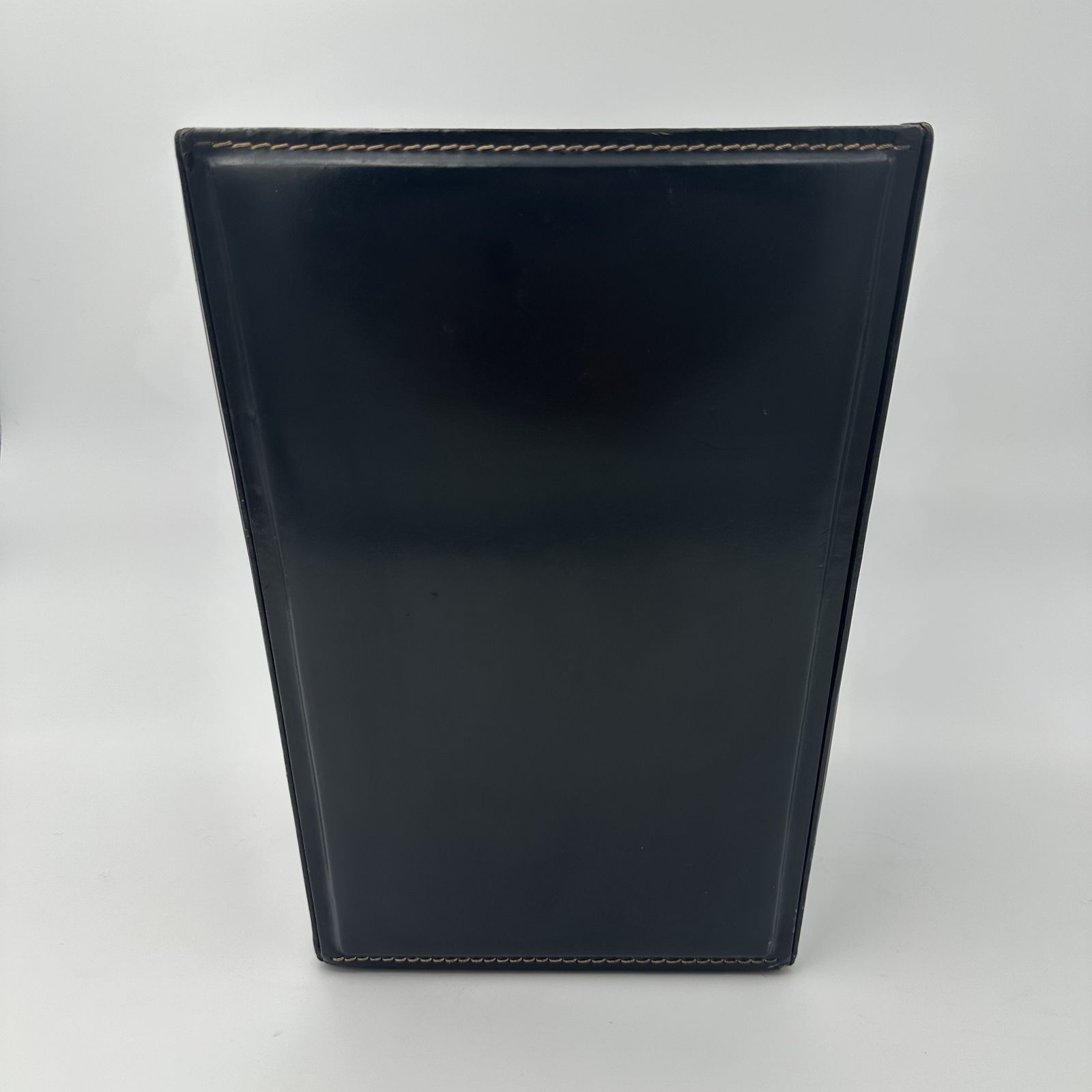 Black Leather Desk Basket, Saddle Stitched In The Style Of Jacques Adnet photo Home Decor