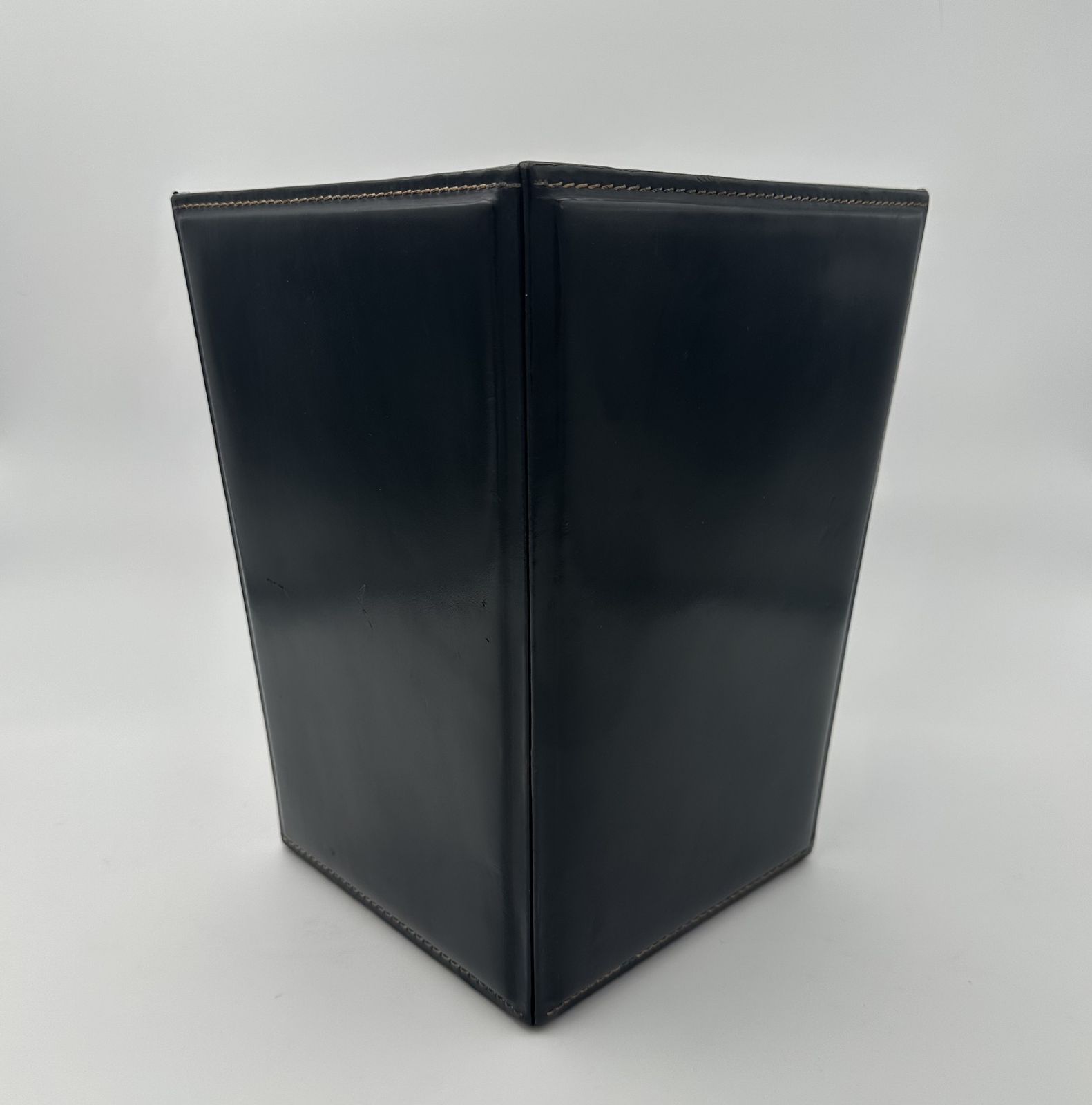 Black Leather Desk Basket, Saddle Stitched In The Style Of Jacques Adnet photo vintage