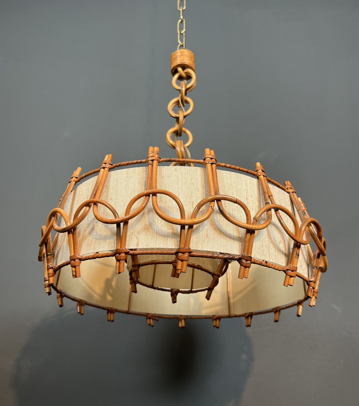 Rattan Chandelier In The Style Of Adrien Audoux And Frida Minet (Audoux Minet)