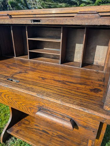 Furniture Swedish Roll Top Mid Century Oak Desk Delivery Available 0028. photo