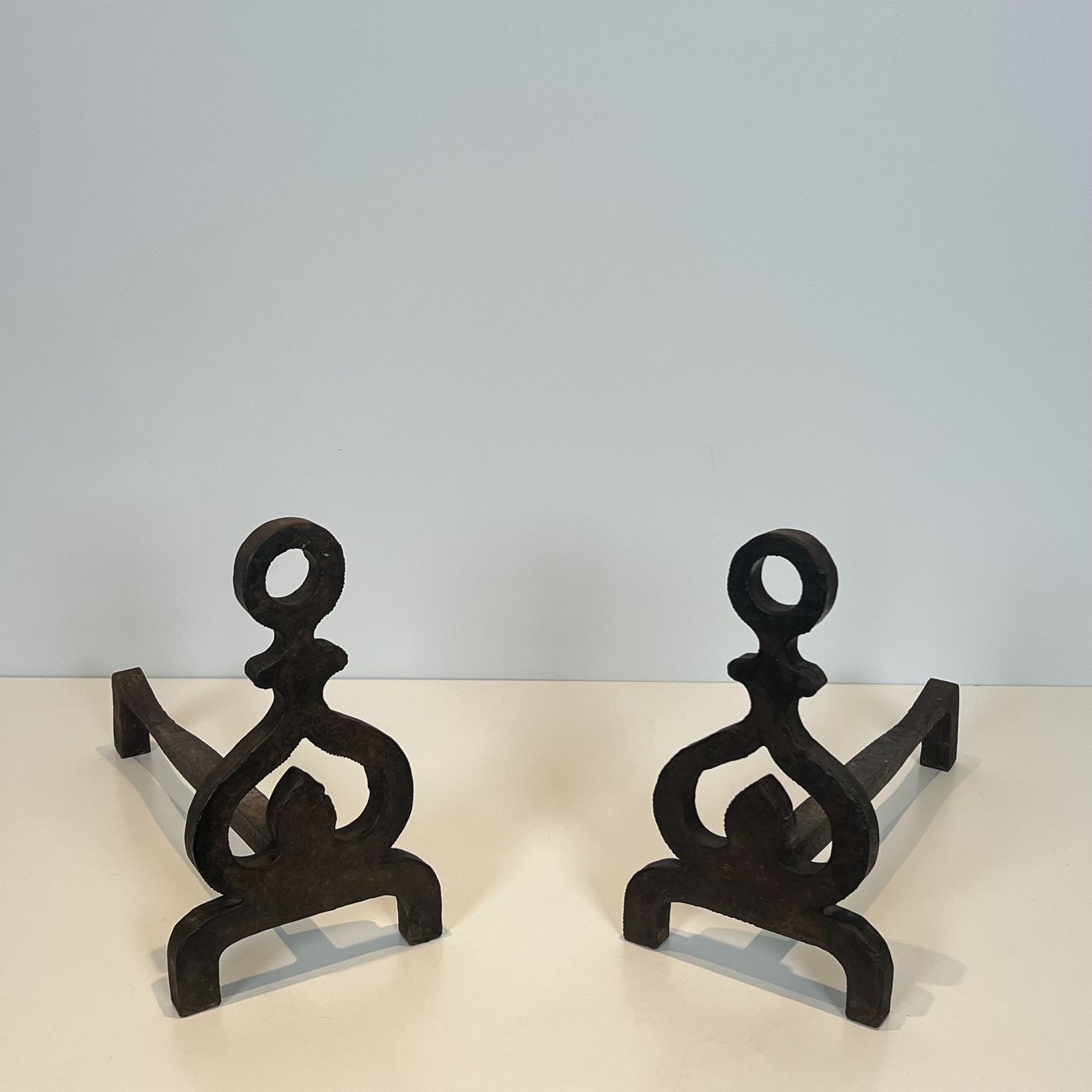 photo buy Pair Of Modernist Wrought Iron Andirons