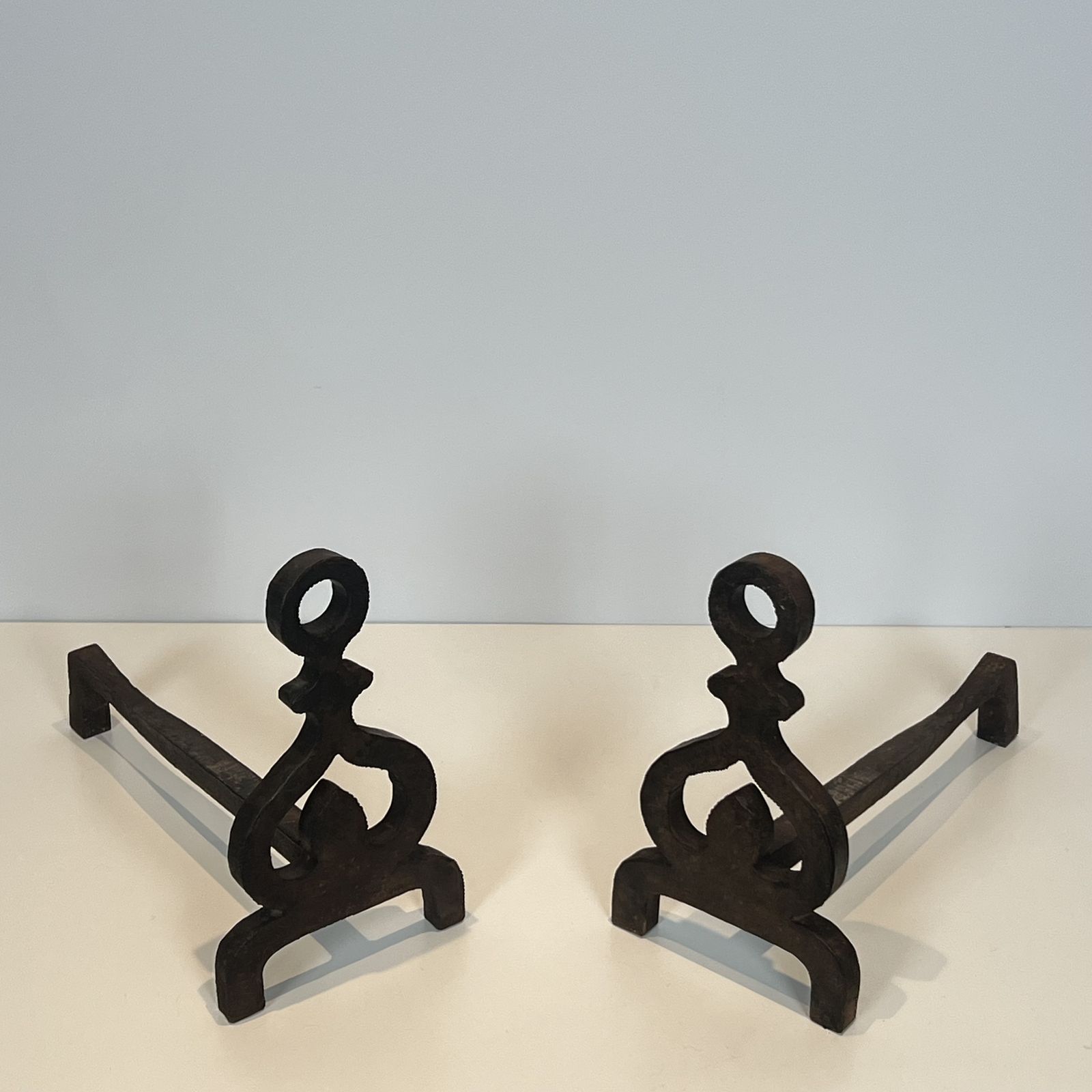 photo vintage Pair Of Modernist Wrought Iron Andirons