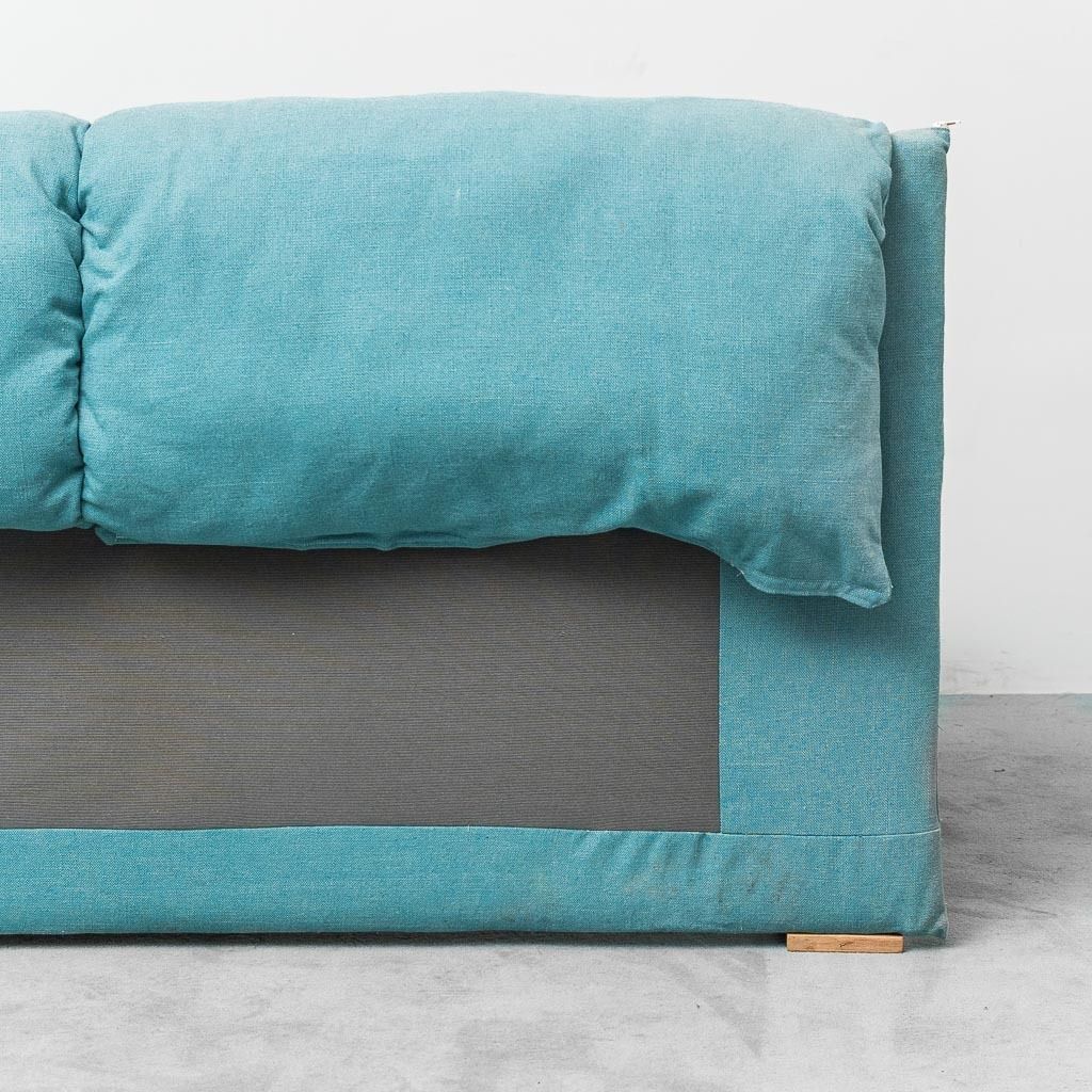 photo furniture Alvar Aalto Style 3 Seater Fabric Sofa, Curved Wood, 1970s Vintage, Modern Antiques