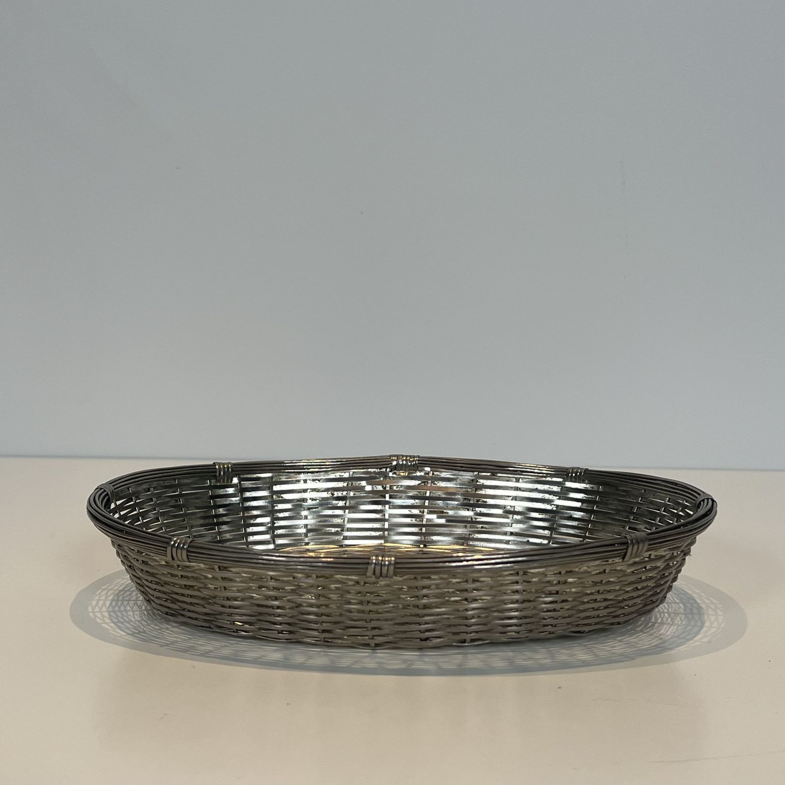 Set Of Two Baskets / Trinket Trays Made Of Silver Metal Wire photo for sale