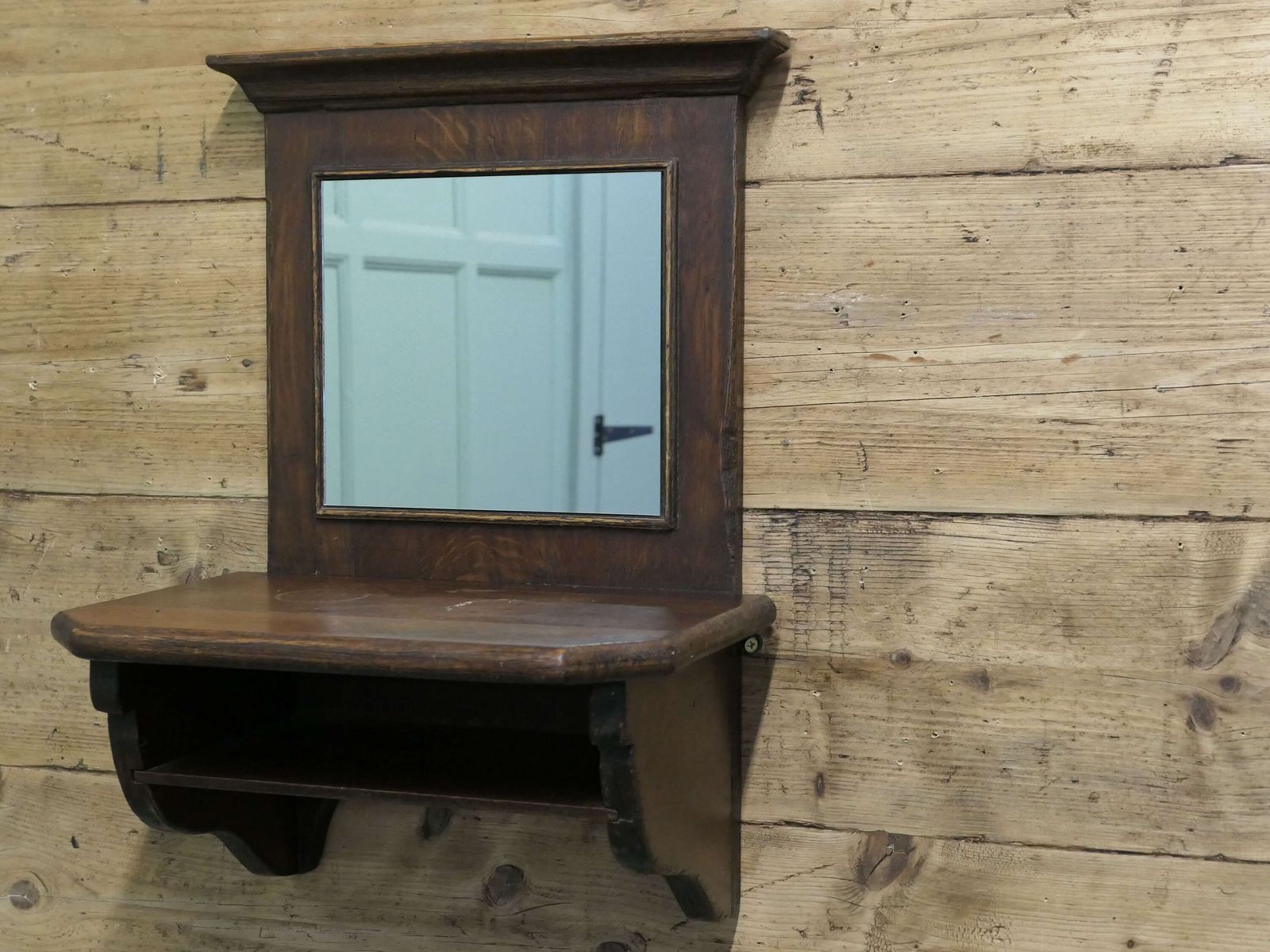 Oak Wall Hanging Cloakroom Mirror With Shelf, Cloakroom Or Bathroom A Useful Piece