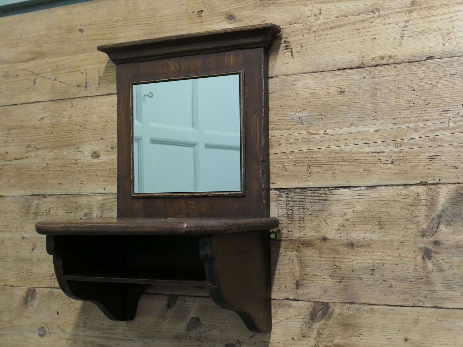 Oak Wall Hanging Cloakroom Mirror With Shelf, Cloakroom Or Bathroom A Useful Piece photo furniture