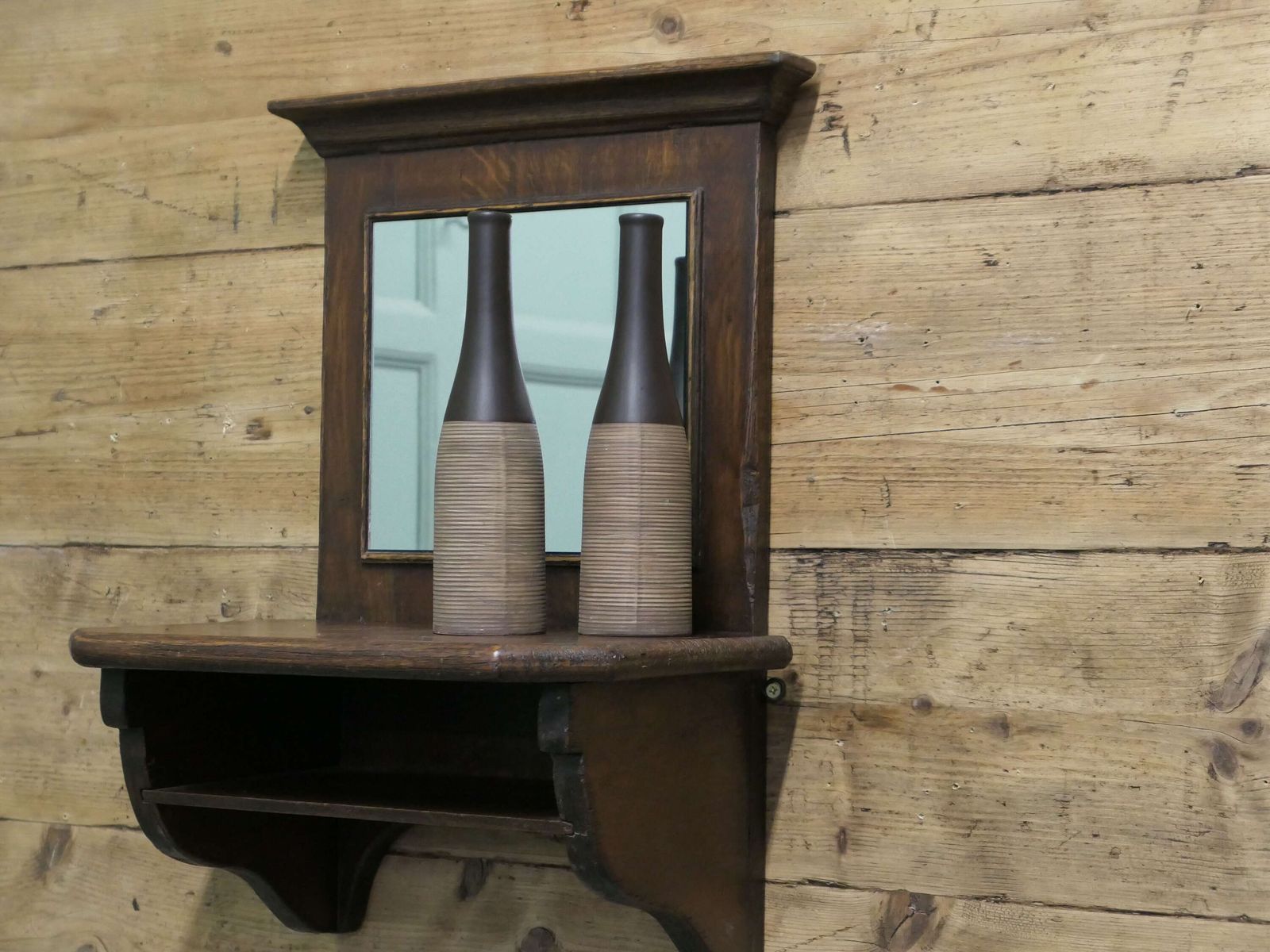 Oak Wall Hanging Cloakroom Mirror With Shelf, Cloakroom Or Bathroom A Useful Piece photo vinterior