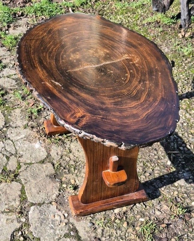 Handmade Rustic Vintage Wooden Coffee Table Oval Tree Trunk Side Table photo for sale