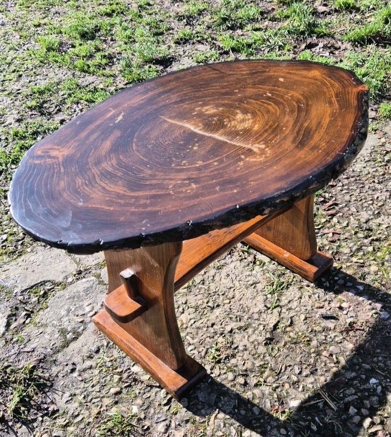 Handmade Rustic Vintage Wooden Coffee Table Oval Tree Trunk Side Table photo 60.0