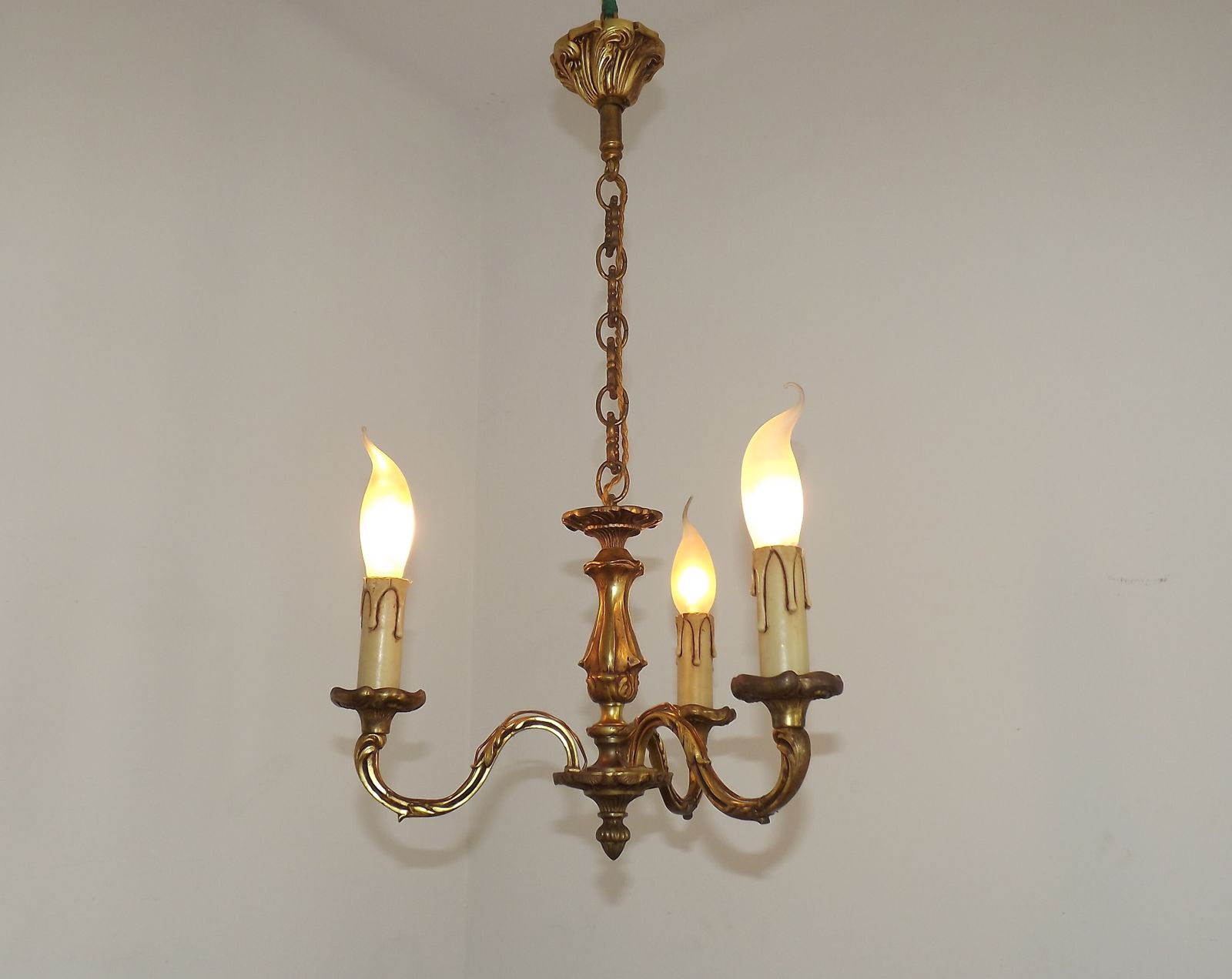 French Art Nouveau Style 3 Light Quality Bronze Chandelier photo for sale