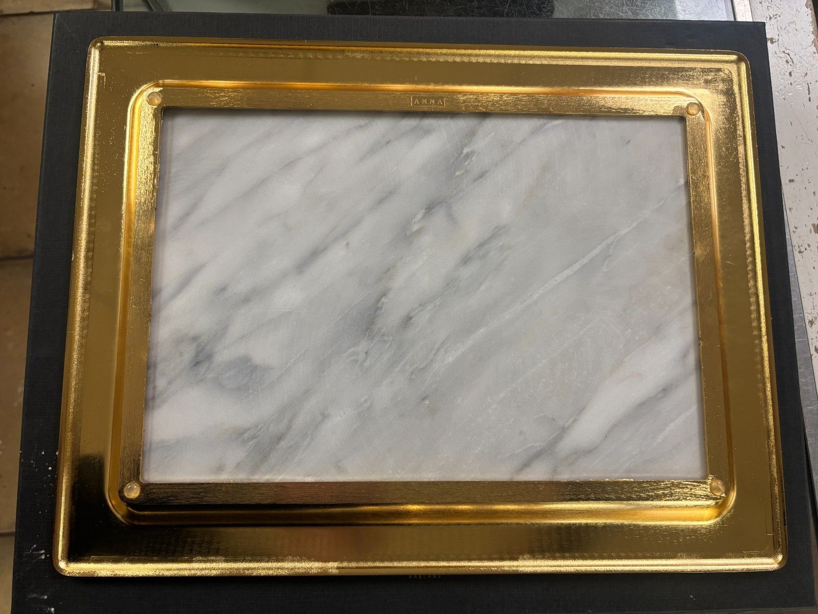 Anna New York Rablabs Carnico Italian Marble & Gold Metal Dual Tray Boxed photo vintage
