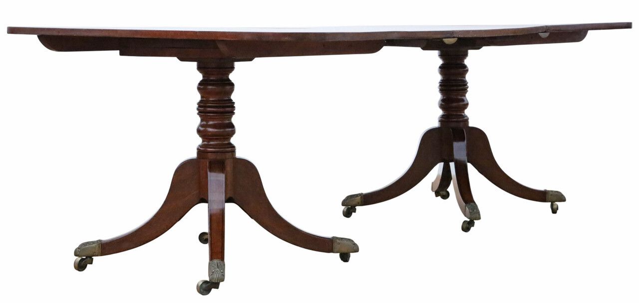 Antique 19th Century Georgian Mahogany Extending Dining Table – Large Twin Pedestal photo vintage