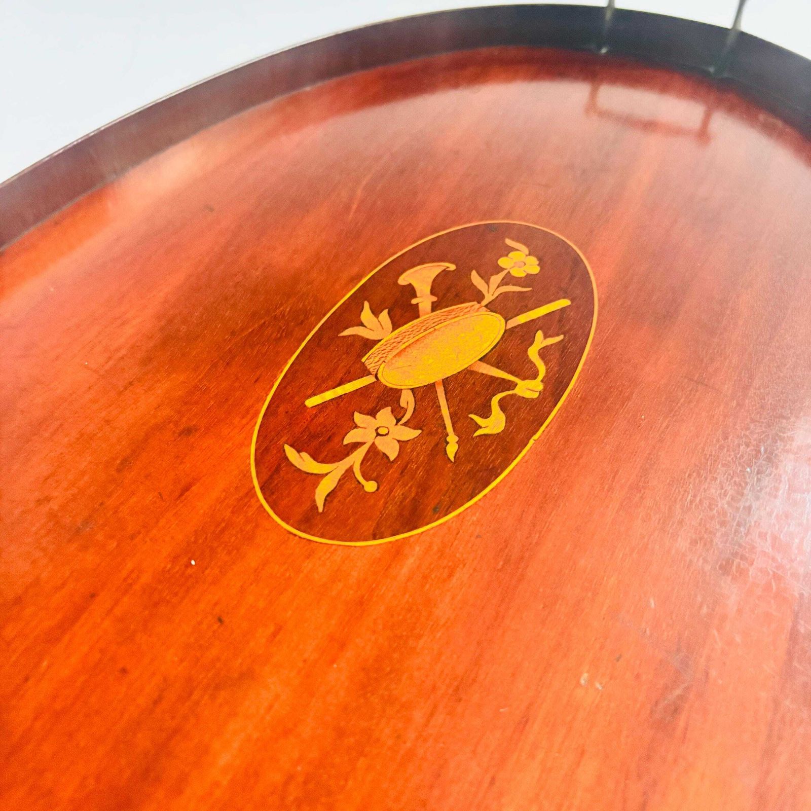 Antique Edwardian Mahogany Tray | Marquetry Inlaid With Brass Handles | Butler's Tea 1880s photo Home Decor