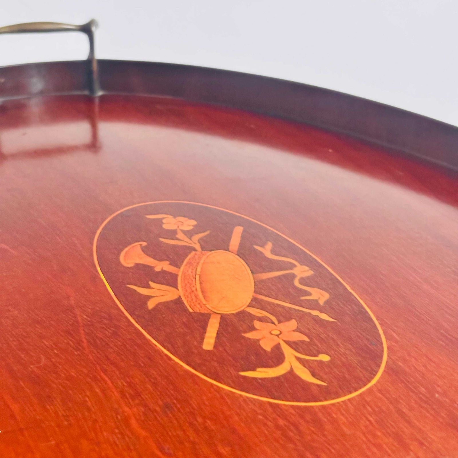 Home Decor Antique Edwardian Mahogany Tray | Marquetry Inlaid With Brass Handles | Butler's Tea 1880s photo